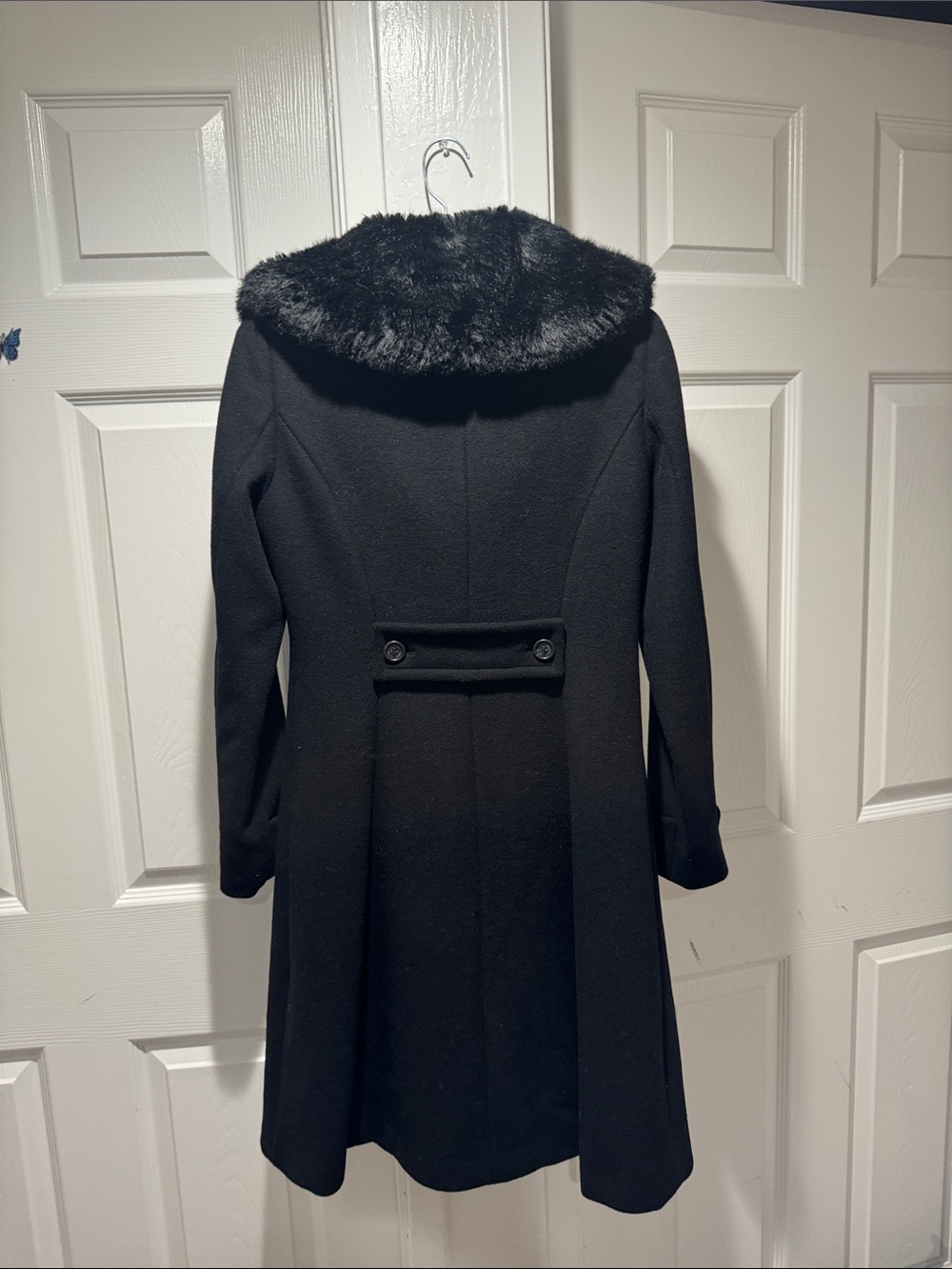 Lauren Ralph Lauren Black Wool-Blend Coat with Faux-Fur Collar - Picture 3 of 6